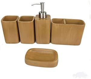 HELGN Countertop Soap Dispenser Set 5 Pieces Natural Marble Wood Grain