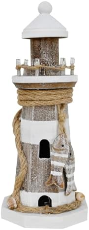 Wovorins Wooden Lighthouse with Lights 9 Inch