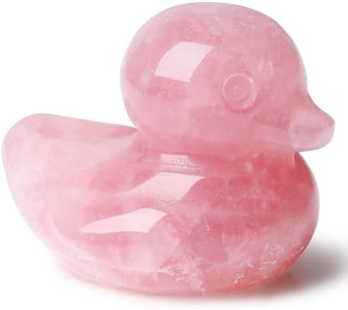 Lucky Duck Figurine with Rose Quartz Crystal