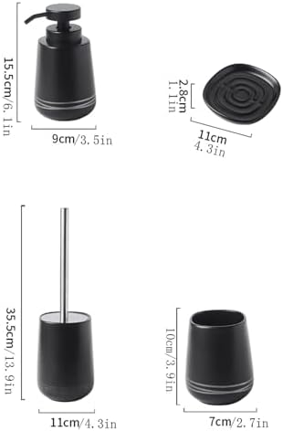 4-Piece Bathroom Dispenser Set with Pump Black