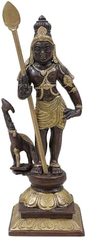 10 Inch Lord Karttikeya Brass Statue with Peacock 1