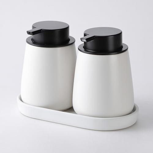 Eyrozia 12Oz White Ceramic Foam Soap Dispenser Set