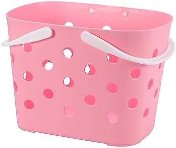 Anneome Cute Pink Plastic Storage Basket with Handles