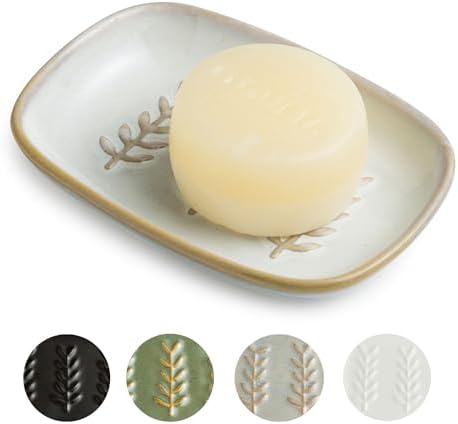 Miamolo Ceramic Soap Dish Holder 1-2 Bars Non-Slip Easy to Clean