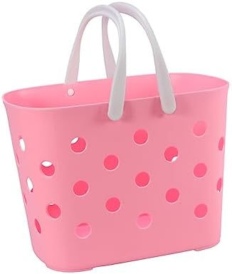 Anneome Cute Pink Plastic Storage Basket with Handles
