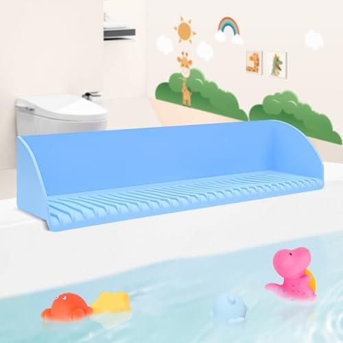 Bath Tub Splash Guard with Suction Cups and Play Shelf Blue