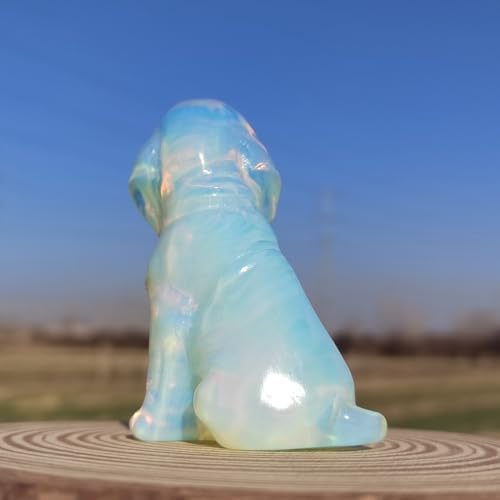 Crystal Dog Figurine Carved Dog Skull Stone Sculpture Opalite Decor