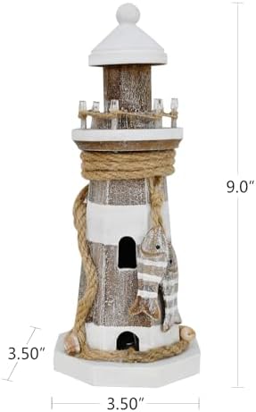 Wovorins Wooden Lighthouse with Lights 9 Inch