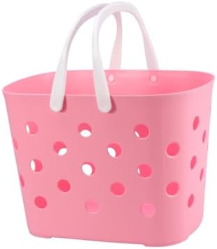 MAGICLULU Pink Plastic Bathroom Storage Handle Basket
