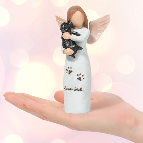Yuideary Dog Memorial Gift - Angel Girl with Black Dog Figurine