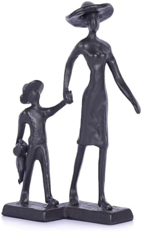 Orenm Mother and Son Cast Iron Figurine 67 Inch Rustic Statue