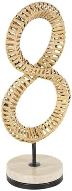 Deco 79 Brown Rattan Abstract Infinity Sculpture with Marble Base