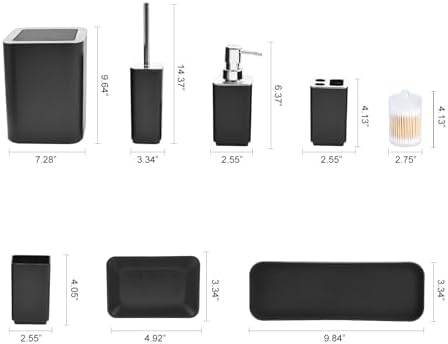 Black Bathroom Accessories Set 8-Piece with Trash Can and Qtip Holder