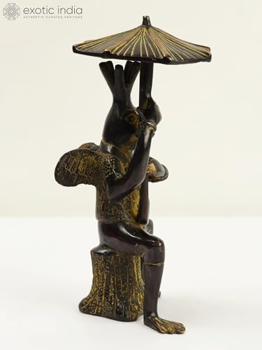 Exotic India Frog Brass Statue with Umbrella 1