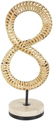 Deco 79 Brown Rattan Abstract Infinity Sculpture with Marble Base