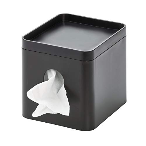 iDesign Facial Tissue Box Cover with Storage Tray Matte Black