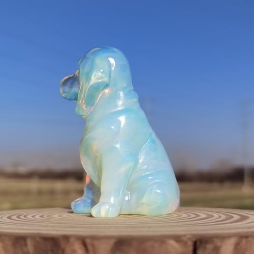 Crystal Dog Figurine Carved Dog Skull Stone Sculpture Opalite Decor