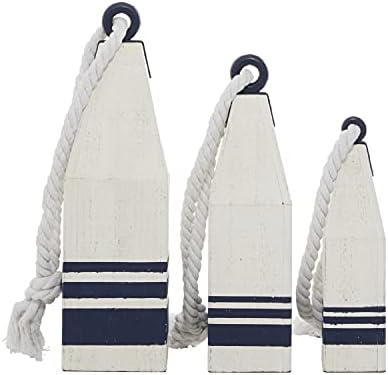 Deco 79 Coastal Wood Buoy Sculptures Set of 3 1