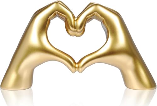 Heart Hands Sculpture Gold Resin Decor