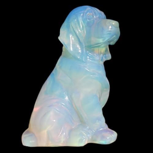 Crystal Dog Figurine Carved Dog Skull Stone Sculpture Opalite Decor