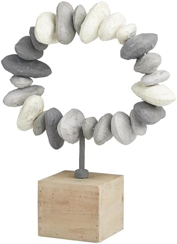 Deco 79 Gray Metal Abstract Sculpture with Wooden Base