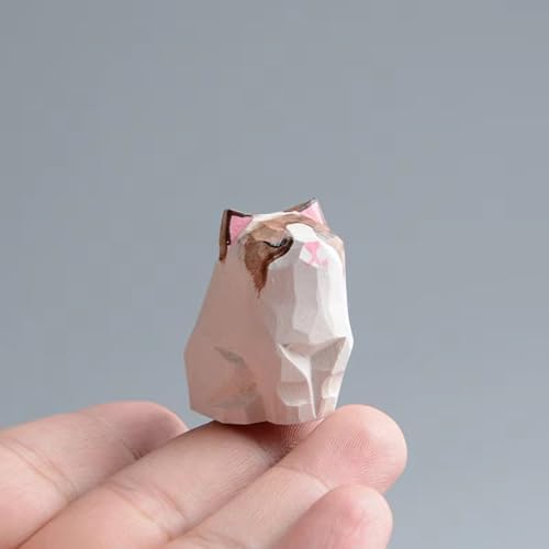 Handmade Wooden Orange Cat Statue for Home Office Decor