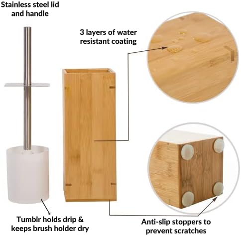 GOBAM Bamboo Toilet Bowl Cleaner and Holder Set