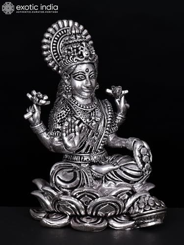 Exotic India Small Superfine Lakshmi Silver Plated Brass Statue