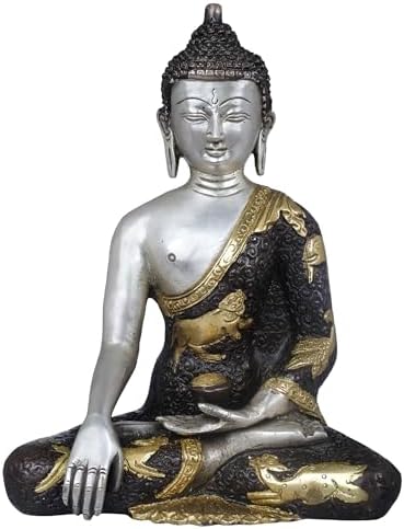 Brass Buddha Touching Earth Statue 8 Inch