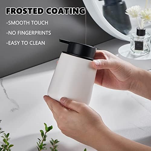 Eyrozia 12Oz White Ceramic Soap Dispenser with Black Pump