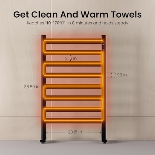 Zelngo Heated Towel Rack 8 Bars Fast Heating Constant Temp Waterproof Black