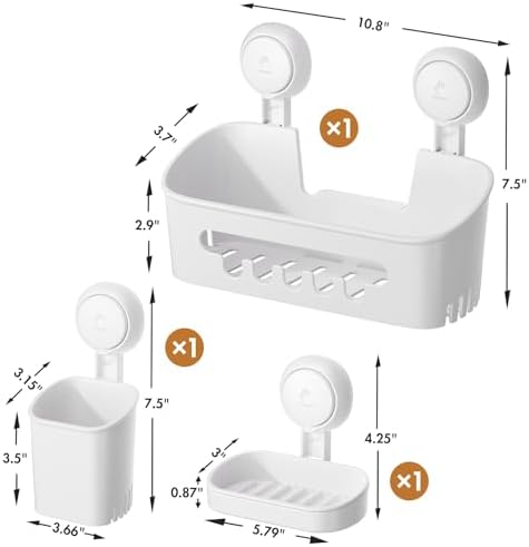 LEVERLOC Shower Caddy Suction Cup Set with 3 Holders