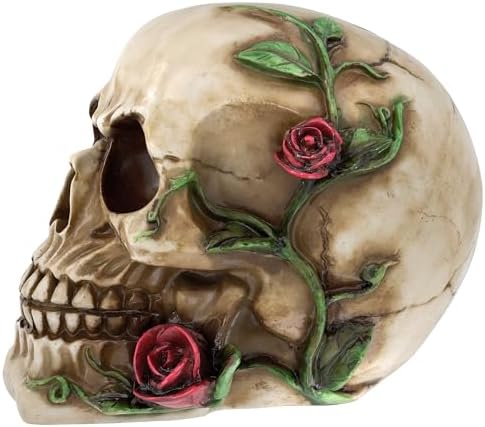 READAEER Human Skull Rose Resin Statue Home Decor
