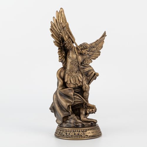 8 H Saint Michael Black Bronze Statue Religious Protection Sculpture