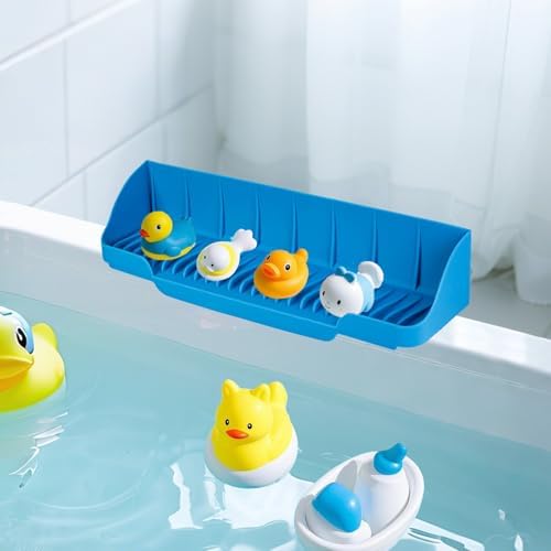 Bath Splash Guard with 6 Suction Cups - Kids Play Shelf Organizer Blue