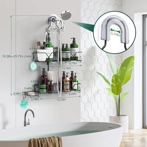Sewulidon Upgraded Hanging Shower Caddy with Hooks and Storage