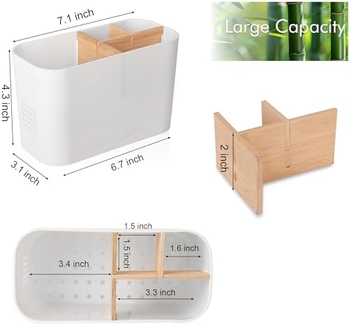 Heagoale Toothbrush Holder with Bamboo Dividers 4 Slots White