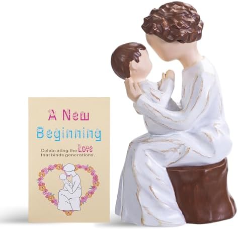 SIGUEJOR Grandma Gifts Hand-Painted Resin Sculpture of Grandmother Holding Baby