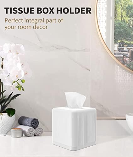 Livelab Square Tissue Box Cover with Base - White 1