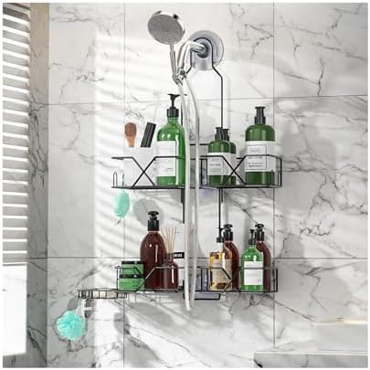 Sewulidon Upgraded Hanging Shower Caddy with Hooks and Storage