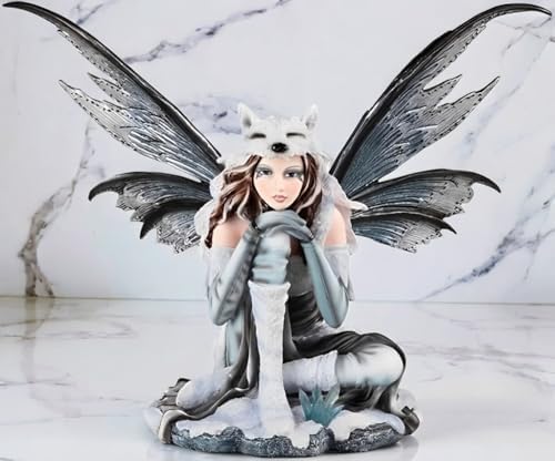 ICE ARMOR 18 W White Fairy Sitting with Wolf Cap Statue 1
