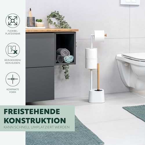 3-in-1 Toilet Brush with Roll Holder and Replacement Heads
