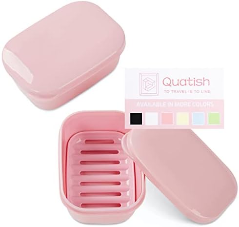 Quatish Travel Soap Holder with Lid 2 Pack Pink