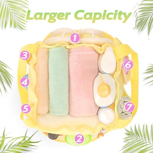 Mesh Shower Caddy Portable with Drawstring - Yellow