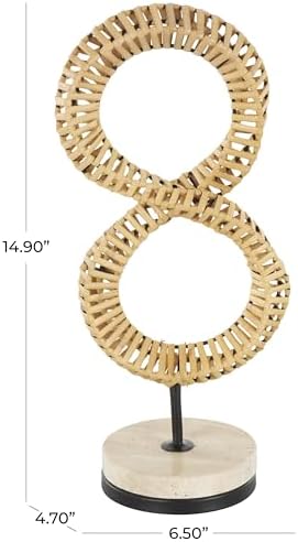 Deco 79 Brown Rattan Abstract Infinity Sculpture with Marble Base