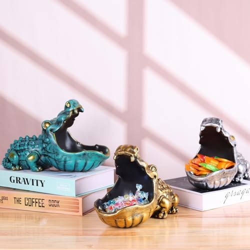 Gold Alligator Statue Candy Dish Storage Bowl