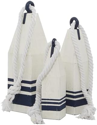 Deco 79 Coastal Wood Buoy Sculptures Set of 3 1