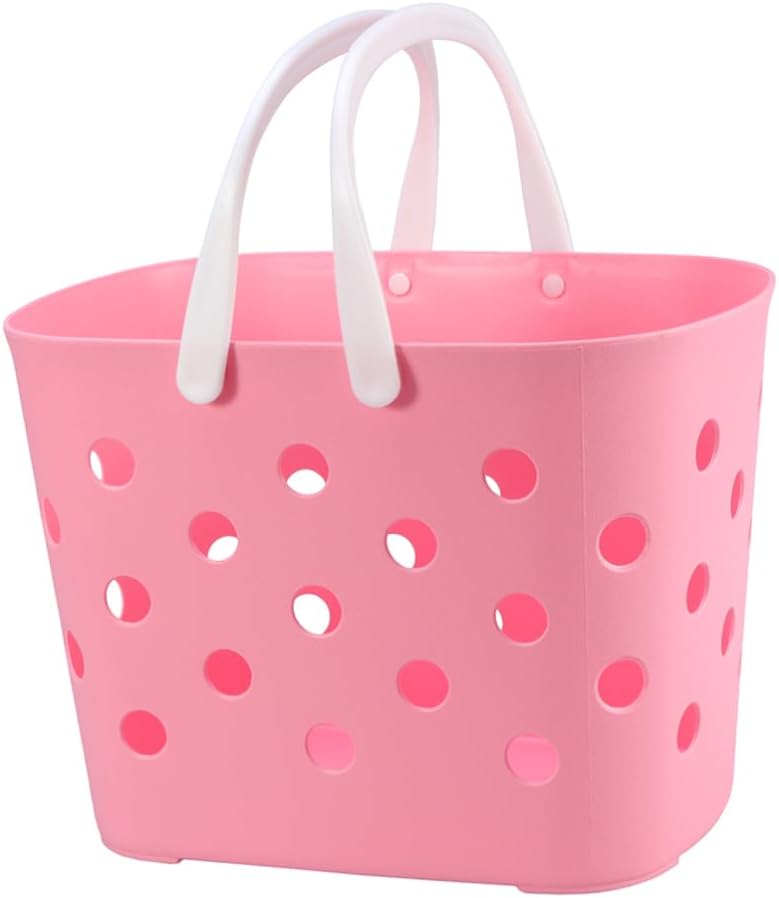MAGICLULU Pink Plastic Bathroom Storage Handle Basket