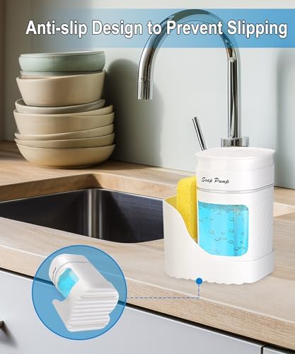 Eavida 3-in-1 Dish Soap Dispenser with Sponge Holder - White