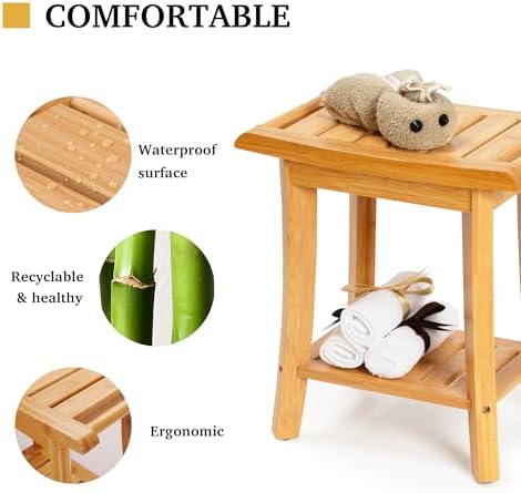 Unibambou Bamboo Shower Bench with Storage Shelf